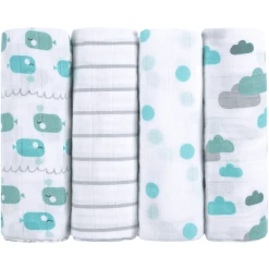 Emma & Noah Mullwindeln 4er Set Wal Blau 70 X 70 Cm