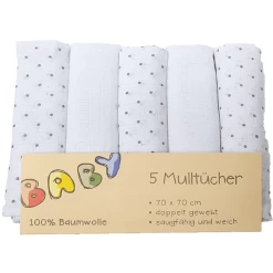 Hütte & Co HÜTTE & CO Mulltücher 5er-Pack Graue Punkte