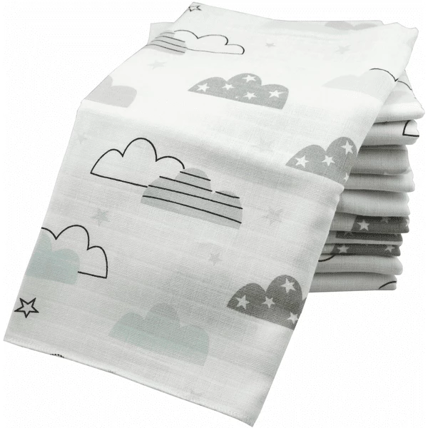 M.M.C. Mullwindel 10 PACK Spucktücher 80x70 Cm Mulltücher 10 Wolken Mint 1 M.M.C. Mullwindel 10 PACK Spucktücher 80x70 Cm Mulltücher 10 Wolken Mint
