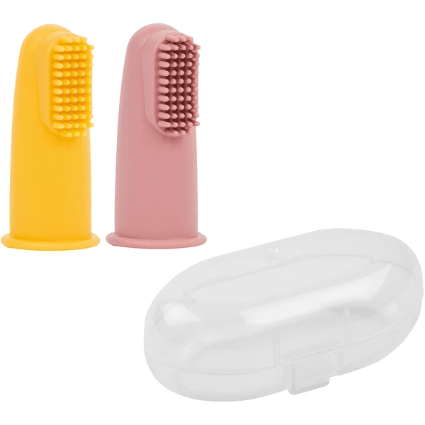 Nattou Set Mit 2 Babyzahnbürsten Ocker & Rosa 1 Nattou Set Mit 2 Babyzahnbürsten Ocker & Rosa