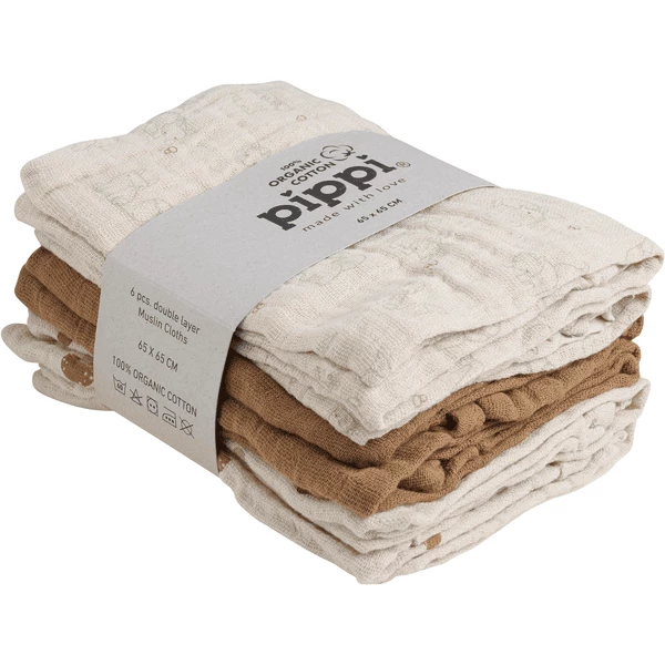 Pippi Muslin Tücher 6er Pack Almond 1 Pippi Muslin Tücher 6er Pack Almond