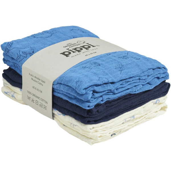 Pippi Muslin Tücher 6er Pack Dark Navy 1 Pippi Muslin Tücher 6er Pack Dark Navy