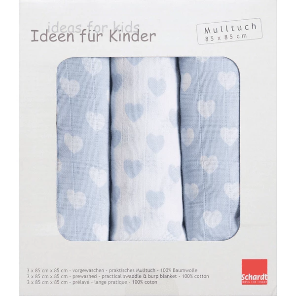 Schardt Mulltuch 3er Pack Herzchen Hellblau 1 Schardt Mulltuch 3er Pack Herzchen Hellblau