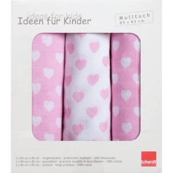 Schardt Mulltuch 3er Pack Herzchen Rosa